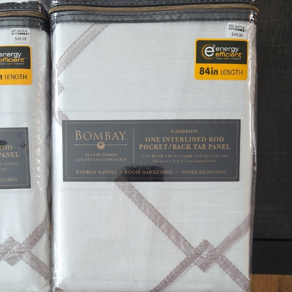 Bombay White and Gray Geometric Curtain Panel 2 Panels
